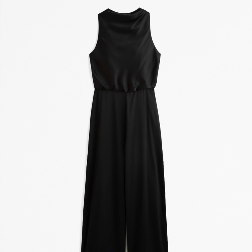 Sleek Black Jumpsuit with High Neckline and Defined Waist